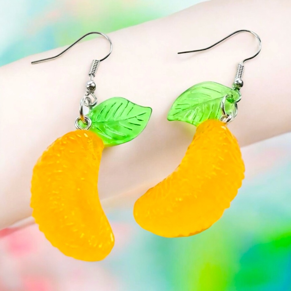1pair Orange Slice Resin Drop Dangle‎ Earrings Creative Fruit Pendant Earrings - Picture 3 of 10